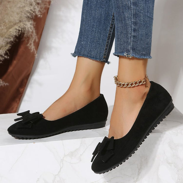 Rubber Plus Size Flat Casual Shoes Women Bow Round Head