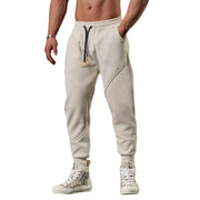 Men's Casual Fleece-lined Terry Fabric Stitching Ankle-tied Cropped Pants