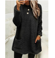 Women's Fleece Pullover Long Sweater With Pockets Winter Warm Casual Long Sleeve Plush Tops