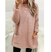 Women's Fleece Pullover Long Sweater With Pockets Winter Warm Casual Long Sleeve Plush Tops