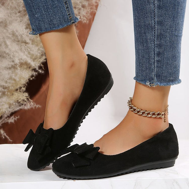 Rubber Plus Size Flat Casual Shoes Women Bow Round Head