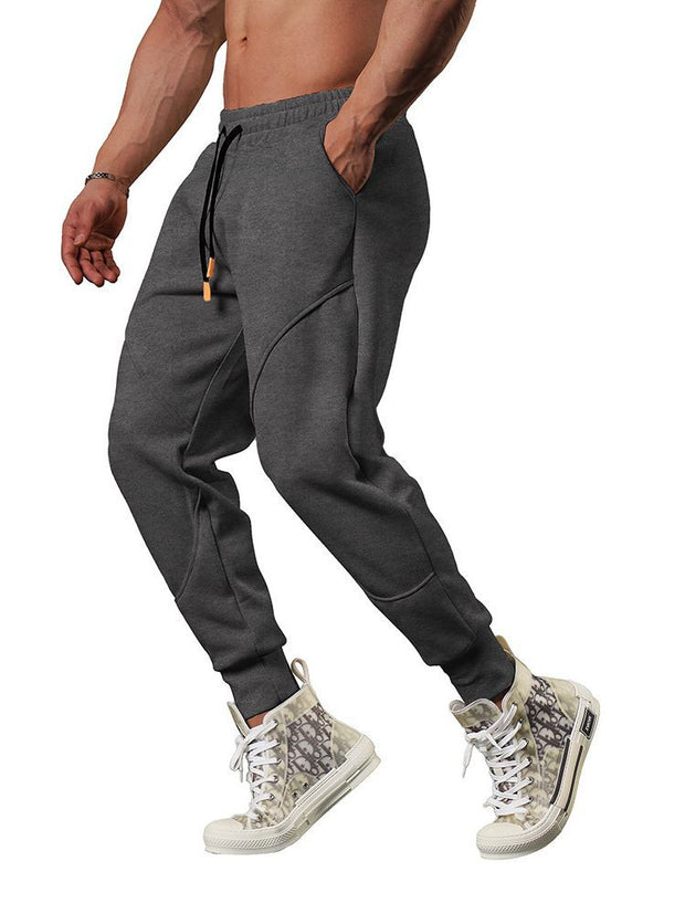 Men's Casual Fleece-lined Terry Fabric Stitching Ankle-tied Cropped Pants