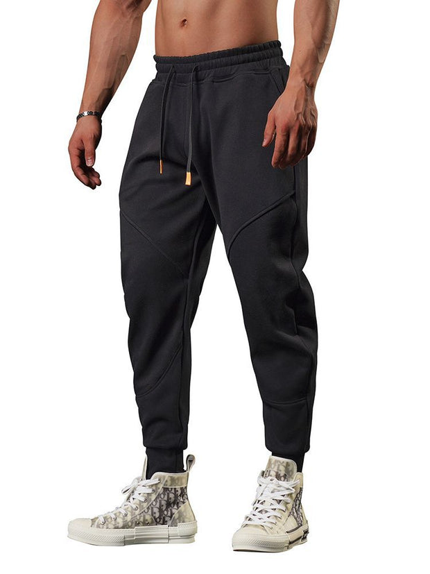 Men's Casual Fleece-lined Terry Fabric Stitching Ankle-tied Cropped Pants