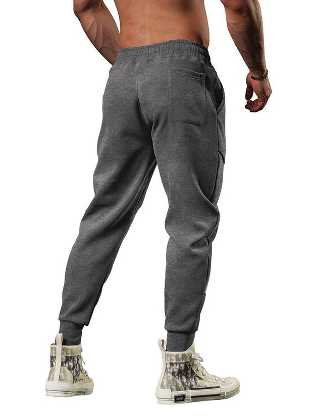 Men's Casual Fleece-lined Terry Fabric Stitching Ankle-tied Cropped Pants