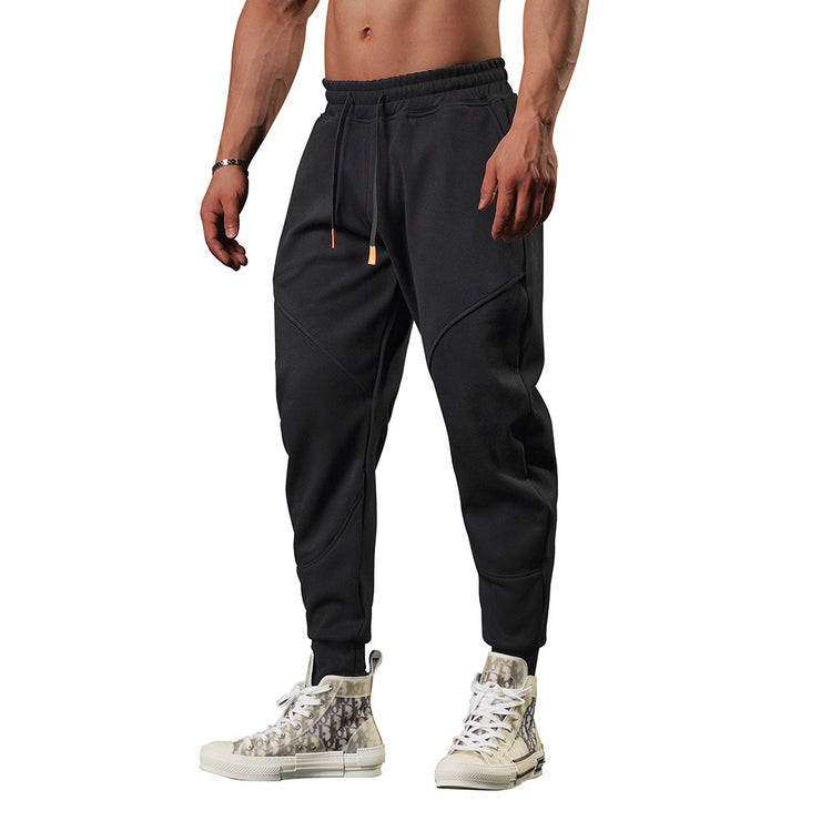 Men's Casual Fleece-lined Terry Fabric Stitching Ankle-tied Cropped Pants